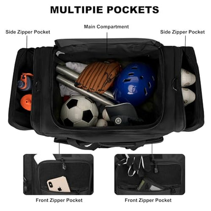 Goloni 130L Expandable 32" Heavy Duty Extra Large Duffel Bag,Sports Gym Equipment Travel Duffle Bag for Soccer Baseball Basketball Hockey Football Team Coaches & More - color: Black