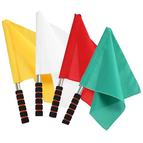 4Pcs Soccer Referee Flags, High Visibility Linesman Signal Flags with Stainless Steel Pole and Sponge Handle, for Soccer Volleyball Basketball Football Sports Competition Training, Referee Kit 4pcs