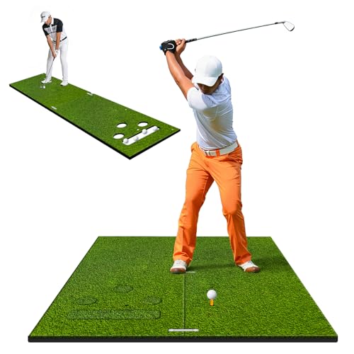 5x4ft Golf Hitting Mat for Indoor and Outdoor Practice, High-Elasticity Golf Practice Driving Range Turf Mat, Convertible 2-in-1 Golf Hitting & Putting Mat for Garage Simulator Training