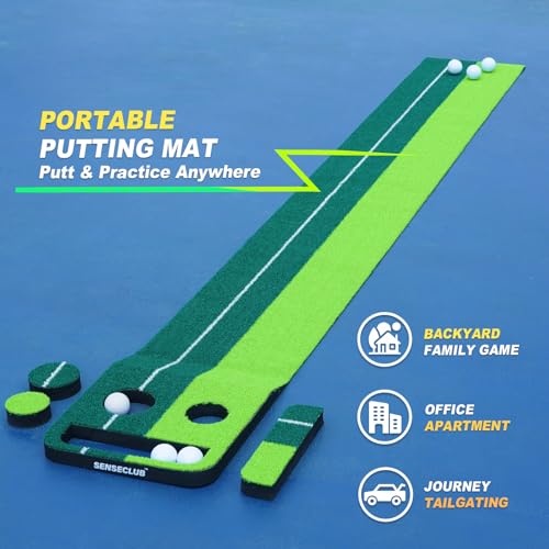 SENSECLUB Indoor Putting Green Game, Foldable Putting Mat Golf Game Set, Golf Gifts for Men - 1x8 Ft - style: 2 Holes