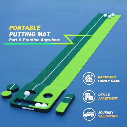 SENSECLUB Indoor Putting Green Game, Foldable Putting Mat Golf Game Set, Golf Gifts for Men - 1x8 Ft - style: 2 Holes