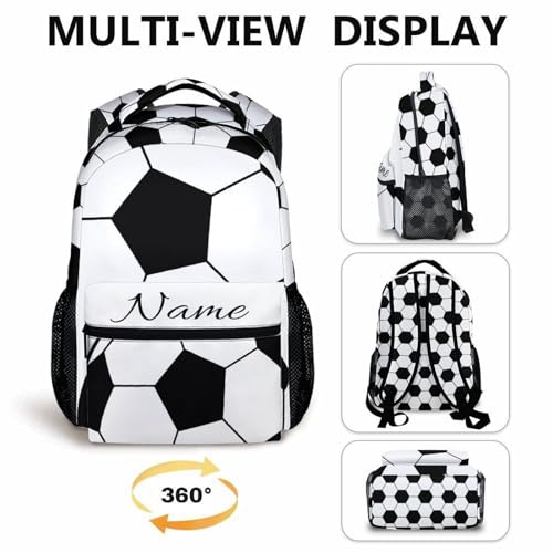 Kids Backpack for School Personalized Football Backpacks for Boys, Kids Back to School Supplies 17 Inch Leisure Football Bookbag for Travel Preschool Elementary Kindergarten - color: Black
