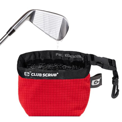 Club Scrub Golf Club and Golf Ball Cleaning Bag, Waterproof Clean Face Technology Liner, Detachable Clip, Machine Washable, Cleans Club Grooves, Dry Exterior (Neoprene or Microfiber Option Available) - color: Red, style: Microfiber Pro