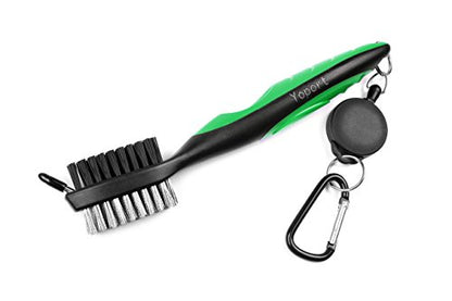 Yoport® Golf Club Brush and Club Groove Cleaner 2 Ft Retractable Zip-line Aluminum Carabiner, Lightweight and Stylish, Ergonomic Design, Easily Attaches to Golf Bag - color: Red+green