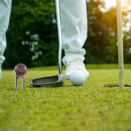 Golf Ball Marker Fits on Hat Clip - Premium Quality Metal Ball Marker with Red & Black Crystal Golf Ball Markers for Hat Divot Tool - Unique Golf Gift Accessory - Value Gift Set for Golfers
