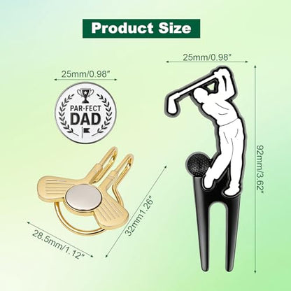 Father's Day Golf Gifts for Men Dad, Golf Repair Divot Tool with Golfer Silhouette, Par-FECT Dad Golf Ball Marker, Gold Magnetic Club-Style Hat Clip, Unique Golf Gift from Daughter/Son/Kids
