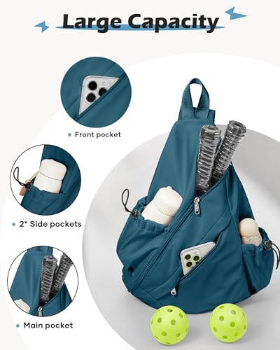 SEAFEW Pickleball Sling Bag for Men and Women, Lightweight Pickleball Crossbody Backpack with Skin-Soft Fabric & Water Bottle Holder, Peacock Blue - color: A1-blue