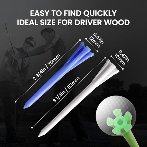 Golf Tees Plastic Unbreakable Easy to Find Bulk Value 200/500/1000 Count, 2 3/4 Inch Stable Tee Driving Range Reduce Friction, Blue White Purple Practice (Multicolor, 200 Count (2 3/4 Inch))