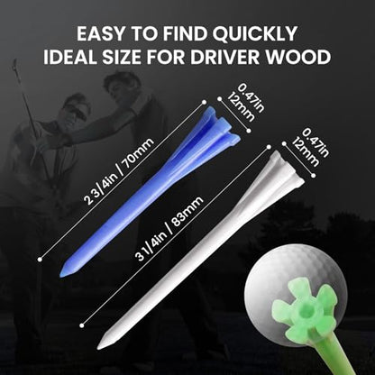 Golf Tees Plastic Unbreakable Easy to Find Bulk Value 200/500/1000 Count, 2 3/4 Inch Stable Tee Driving Range Reduce Friction, Blue White Purple Practice (Multicolor, 200 Count (2 3/4 Inch))