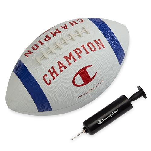 Champion Blitz Football, All-Weather Football, Enhanced Grip, Durable Rubber Cover and Molded Laces, for Outdoor Sports & Training, Includes 6 Ball Pump - color: White/Surf the Web/Tango Red, size: Official