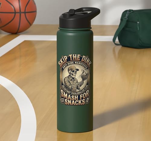 Pickleball Humor s Smash for Snacks s Court Rules Stainless Steel Insulated Water Bottle - color: Dark Green