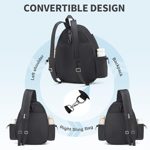 Tennis Bag, Convertible Sling Crossbody Backpack Waterproof Reversible Racket Bags for Women Men - color: Black