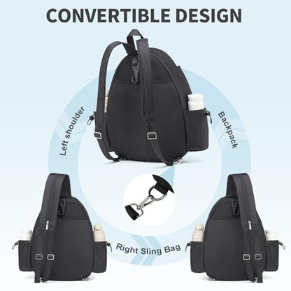 Tennis Bag, Convertible Sling Crossbody Backpack Waterproof Reversible Racket Bags for Women Men - color: Black