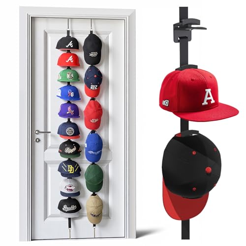 Aoodaily Hat Rack for Door - Two-Way Hanging Caps with Display Hooks and Hanger, Hat Organizer for Baseball Caps, Over the Door Hat Storage Organizer for Bedroom, Entrance or Garage Doors - 2 Packs - size: 2 Packs - 20 Hooks