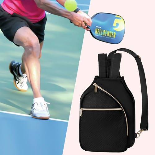 Women's Pickleball Bag - Sling Paddle Bag with Patent Design - color: Black