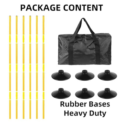 6 Pcs 5 FT Adjustable Agility Training Poles for Soccer,Basketball,Football, Horse,Dog-Speed and Agility Training Equipment Sports Training Poles with Rubber Bases and Bag - color: yellow