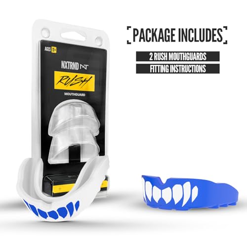 2 Pack Nxtrnd Rush Dual Layer Mouthguard, Custom Fit Sports Mouthpiece for Football, Boxing, MMA, Basketball, Hockey, Lacrosse, Youth & Adult (Blue) - color: Blue