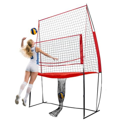 Volleyball Training Practice Net Station, 8 x 11 FT Volleyball Training Equipment for Serving Setting Spiking, Adjustable Practice Net for Indoor and Outdoor Use
