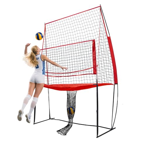Volleyball Training Practice Net Station, 8 x 11 FT Volleyball Training Equipment for Serving Setting Spiking, Adjustable Practice Net for Indoor and Outdoor Use