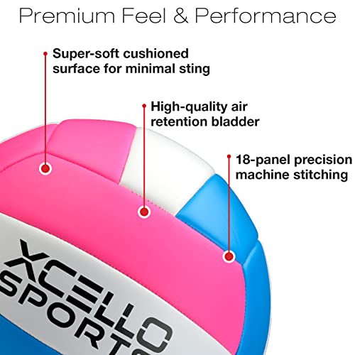 Xcello Sports Volleyball with Pump Pink/Blue, Grey/Blue