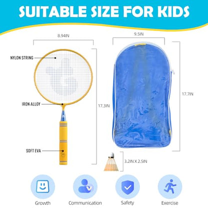 Kids Badminton Rackets Set with Soft Grip, Oversize & Lightweight Shuttlecocks Racquet with Carry Bag for Children Youth, 2 Player Sport Game for Indoor Outdoor Backyard