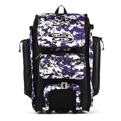 Boombah Rolling Catchers Superpack Baseball/Softball Gear Bag Digital Camo - 23-1/2" x 13-1/2" x 9-1/2" - Multiple Colors - Telescopic Handle and Holds 4 Bats - Wheeled Version - color: Black/Purple