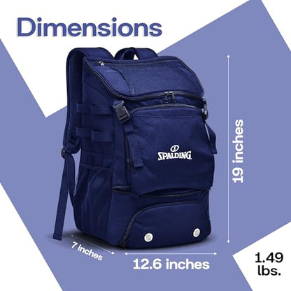 Spalding Baseball Backpack Baseball Bag | Youth & Adult Large Backpack with Compartment for Tball Softball Sports Gear | Fits Bat Glove Shoes Ball Helmet | Waterproof Adult Bat Bag Softball Gift - color: Navy