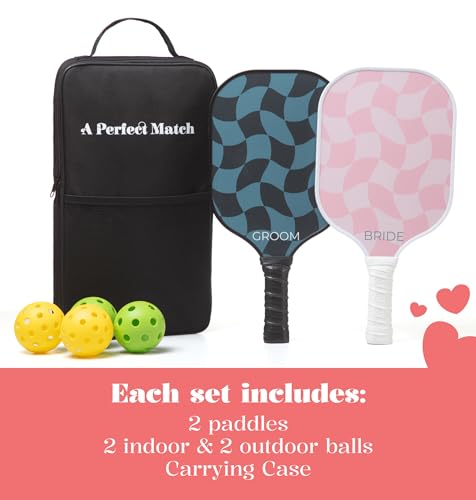 A Perfect Match Pickleball Paddle Set Engagement Gifts for Couples I I His and Hers Gifts I Includes 2 Pickleball Paddles, Carrying Bag and 2 Pickleballs - style: Bride and Groom