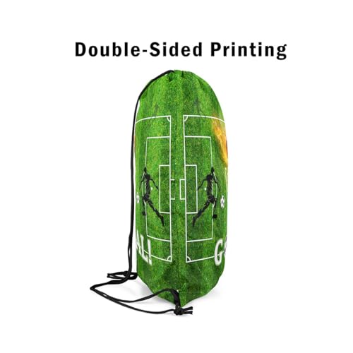 Castle Fairy Football Trophy Drawstring Bags,Modern Sports Game Drawstring Backpack for Gym Lover,Abstract Soccer Field Large Capacity Sackpack - color: Green Golden
