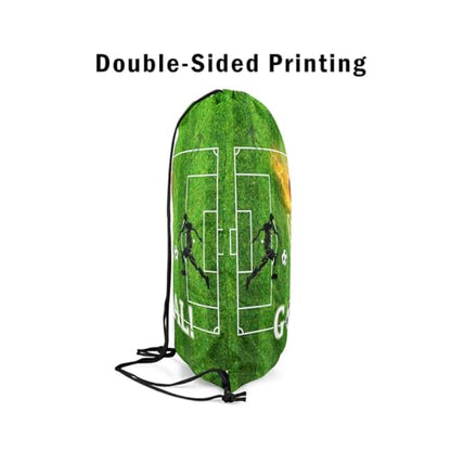 Castle Fairy Football Trophy Drawstring Bags,Modern Sports Game Drawstring Backpack for Gym Lover,Abstract Soccer Field Large Capacity Sackpack - color: Green Golden