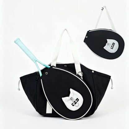 Smartway Pickleball Tote Bag for Women, Stylish Tennis Bag with Detachable Paddle Pocket, Waterproof Large Capacity Court Shoulder Bag for Gym, Daily & Weekend Trips, Men Ideal Pickleball Gifts - color: Black