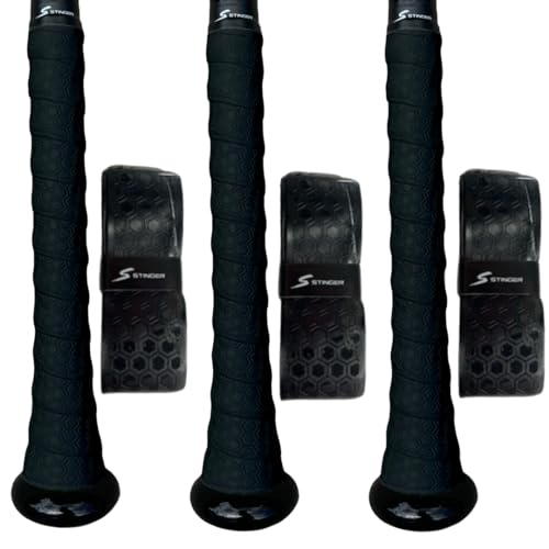 Stinger Sports Premium Polymer Bat Grip (Baseball and Softball) - color: 3-Pack: Black