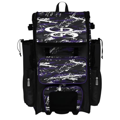 Boombah Rolling Superpack Baseball/Softball Gear Bag - Telescopic Handle - Holds 4 Bats - Wheeled Version - Razor Multiple Colors - color: Black/Purple/White
