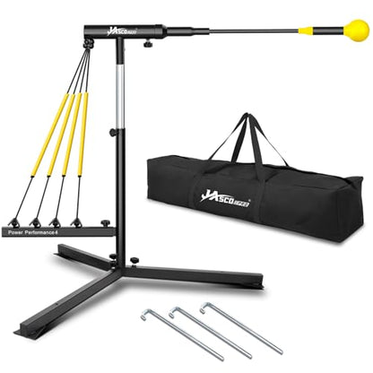 Baseball Hitting Trainer with 4 Power Bands,Auto Reset Softball Swing Trainer For Batting,Hitting Practice,Height Adjustable 31-47 inch Baseball Training Equipment With Metal Stakes & Carry Bag