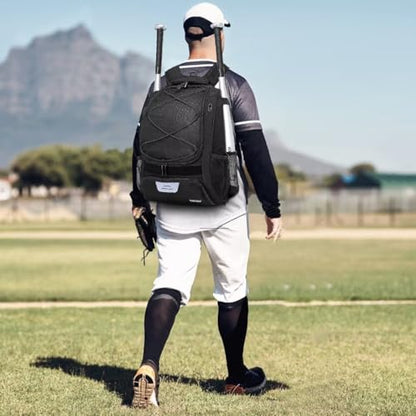 DAFISKY Baseball Bag Softball Backpack - Youth Adult T Ball Bat Equipment Bag with Bat Helmet Holders, Shoe Compartment - color: Black