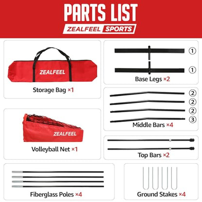 ZEALFEEL Volleyball Net, 12ft/20ft Volleyball Training Net for Backyard Height Adjustable, Portable Freestanding Practice Net for Hitting & Serving Drills, Pop up Net with Carry Bag for Indoor Outdoor - size: 12 FT Volleyball Net