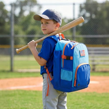 Choco Mocha TBall Bag for Toddler, Kids Baseball & Softball Backpack with Bat Holder - color: Blue Orange