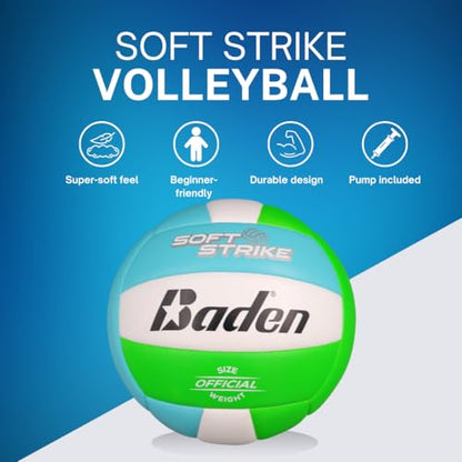 Baden | Soft Strike | Cushioned Synthetic Leather Recreational Volleyball | Indoor/Outdoor for Beginners | Official Size