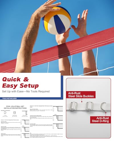 Upgraded Swimming Pool Volleyball Net Replacement, Extended 15FT-28FT Adjustable, Enhanced All Weather with Waterproof, Extra Thick Borders and Nylon Straps-15x3FT (Net Only)