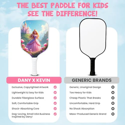 Kids Pickleball Paddle Designed for Ages 3–12 | Lightweight Fiberglass (0.37 lbs) | Small Grip for Easy Control | Fun Beginner Gift for Girls, Toddlers & Youth - color: Princess