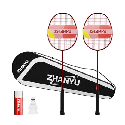 Badminton Rackets,Badminton Racket Set,Both Offensive and Defensive,Composite Carbon Ultra Light 82g Professional Training Racket,Including 2 Rackets,2 Shuttlecocks,and 1 Bag - color: 001B-red