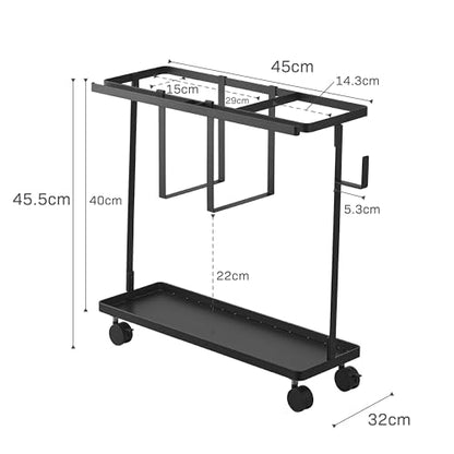 YAMAZAKI Home Tower Rolling Slim Fitness Rack with Adjustable Holder, Casters, Hooks for Gear Organization - Steel