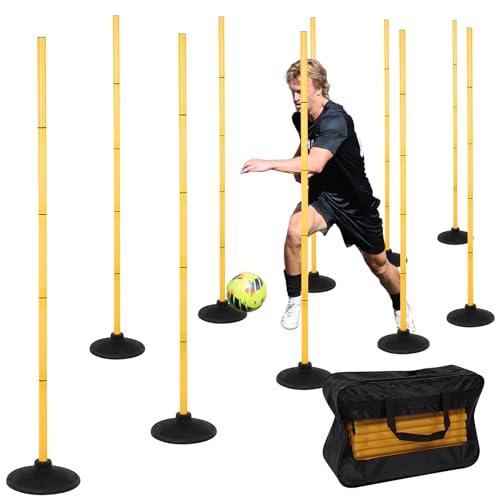 Neoaider 6 FT Agility Poles for Soccer, Basketball, Football, Equestrian, Pet Training, 4/6/8/10 Pack Detachable Soccer Poles w/Rubber Bases, Pole Bending Poles for Horses, Indoor/Outdoor Use - style: 10 Pack