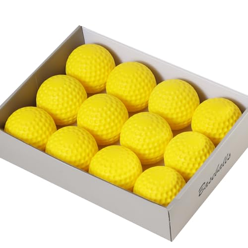 60 MPH Dimpled Baseballs 12 Pack, 9 Inch PU Pitching Machine Balls for Adult, Durable Training Baseballs for Hitting Fielding Practice, Hand-Eye Coordination, Backyard Play & Pet Play Yellow