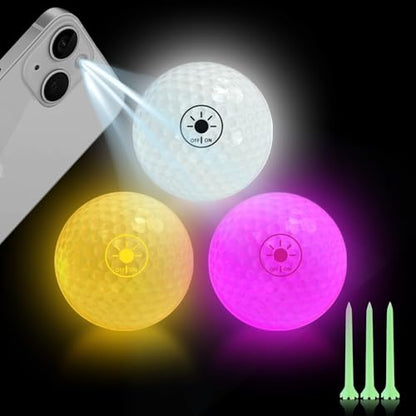 Crestgolf Glow in The Dark Golf Balls with Glow Tees, Super Bright Light Activated Balls Nighttime Golfing