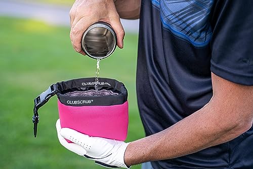Club Scrub Golf Club and Golf Ball Cleaning Bag, Waterproof Clean Face Technology Liner, Detachable Clip, Machine Washable, Cleans Club Grooves, Dry Exterior (Neoprene or Microfiber Option Available) - color: Pink, style: Neoprene