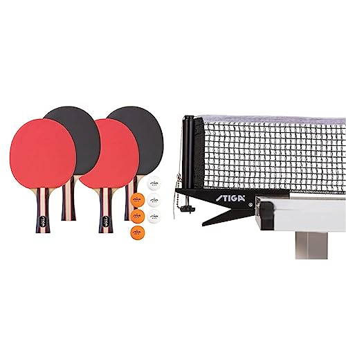 STIGA Performance 4 Player Ping Pong Paddle Set of 4 – Table Tennis Rackets, 6 – 3 Star Orange and White Balls