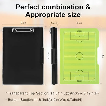 All-Weather Tactical Coaching Clipboard for Soccer & Basketball - Double-Sided Dry Erase Board with Magnetic Pieces, Markers, Eraser, Whistle & Storage Case | Perfect Coach Gift (Soccer) - style: Soccer