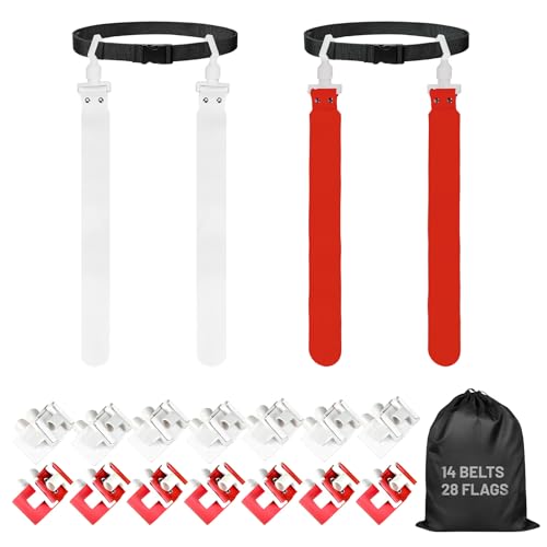 Flag Football Belts, 14 Player Adjustable Flag Football Set with 28 Flags for Youths Adults - Fits Up to 22-46" Waist