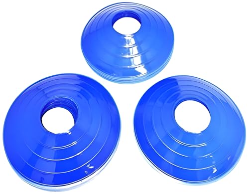 BlueDot Trading High Visibility Disc Cones for Sports, Agility Training, Soccer, Football, Field Cone Markers for Adults or Kids, Blue, Quantity 12-Pack